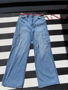 Blue Revival Wide Leg Light Blue Denim Cargo Jeans